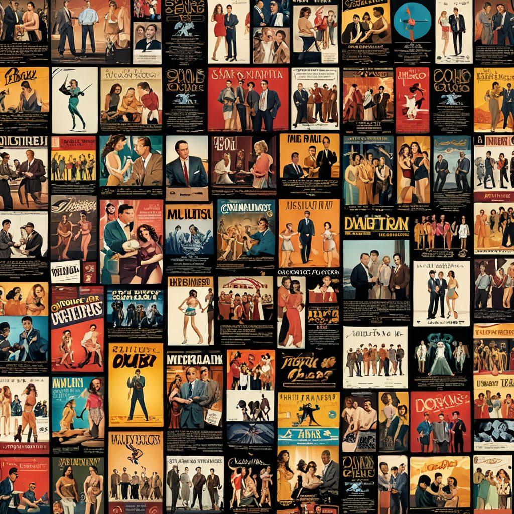 A visually striking collage of iconic adult films throughout the decades, featuring film reels and movie posters blending with analytical charts and graphs, symbolizing the evolution of adult entertainment. The background should include a film set with directors, cameras, and modern technology, illustrating the industry’s progression. Incorporate a diverse range of characters and scenes showcasing various genres within adult entertainment. The overall tone should be both informative and artistic, capturing the complexity of the subject. vibrant colors. digital art.